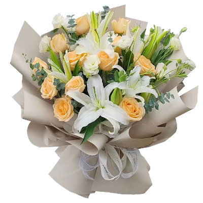 眉山12朵香槟玫瑰百合，爱永远陪伴着你